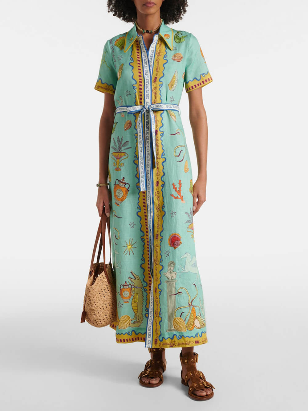 Modern Surrealist Unique Ocean Print Summer Maxi Shirtdress