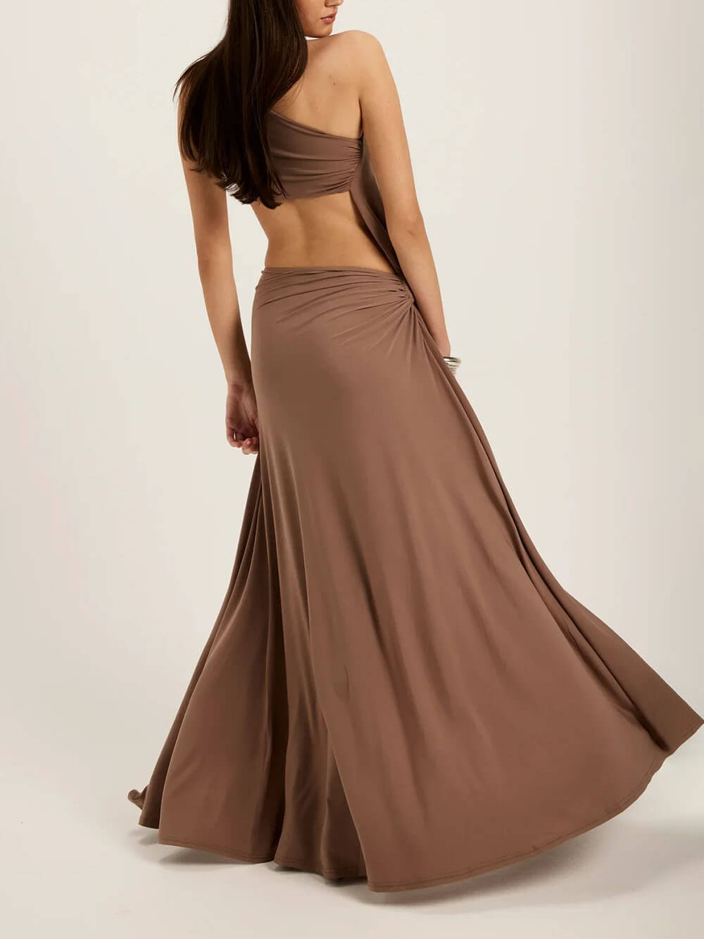 Elegant Asymmetrical One-Shoulder Draped High-Slit Maxi Dress