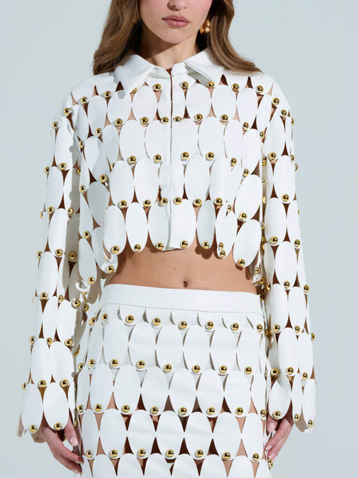 Exquisite Cut-Out Studded PU Maxi Skirt