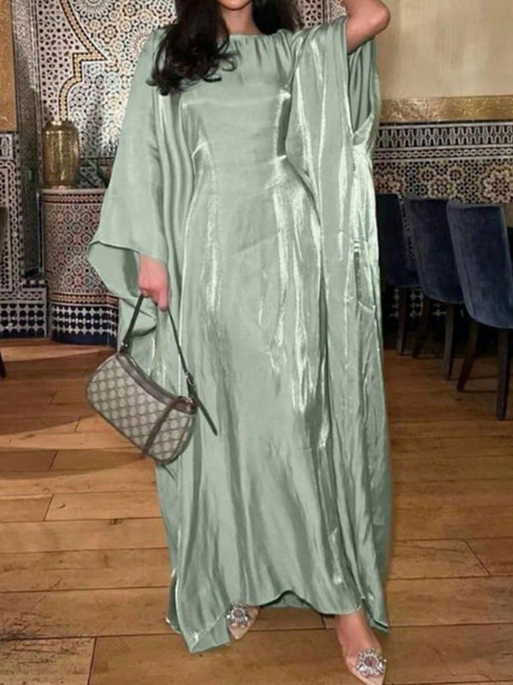Elegant Shimmering Satin Kaftan Maxi Dress