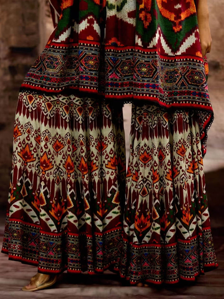 Unique Ethnic Print Bell Sleeve Oversized Long Shirt