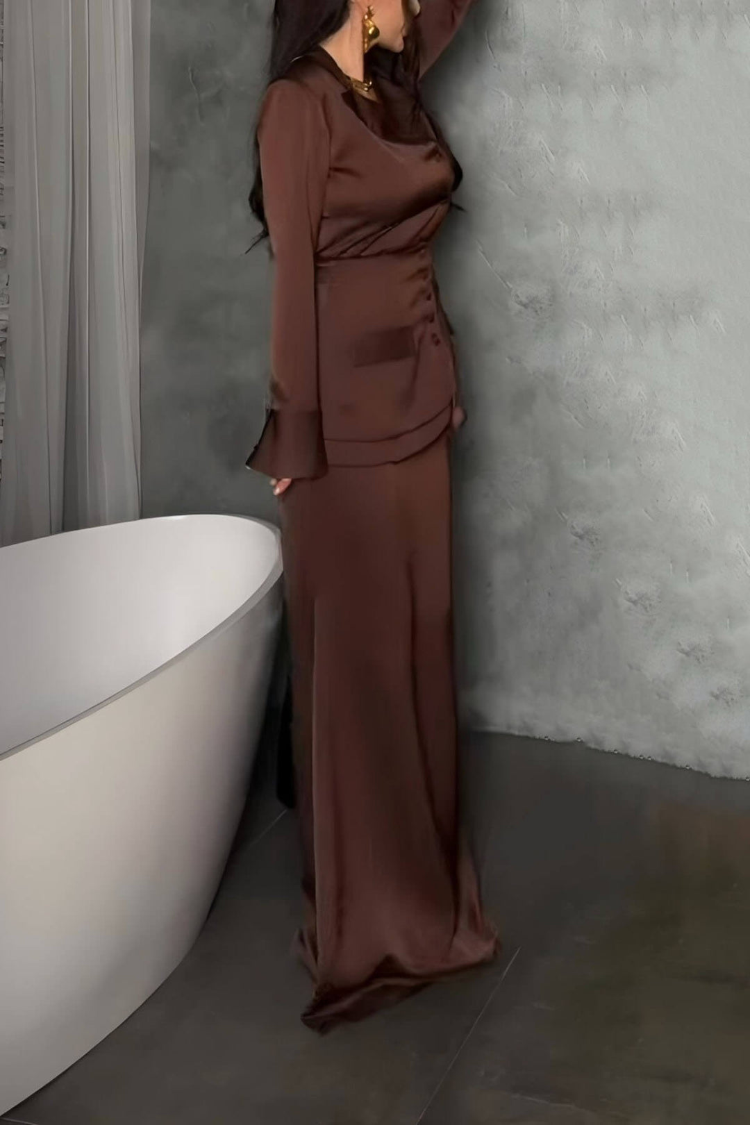 Elegant Satin High-Waist Mermaid Maxi Skirt