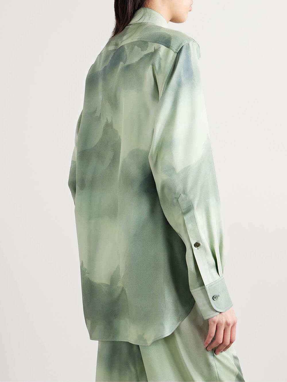 Chic Satin Oversized Printed Twill Elastic Waist Tie Pocket Pants