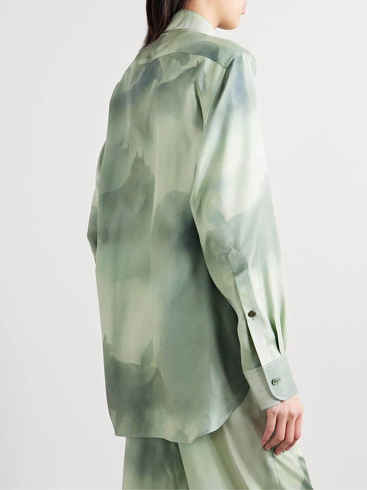 Chic Satin Oversized Printed Twill Elastic Waist Tie Pocket Pants