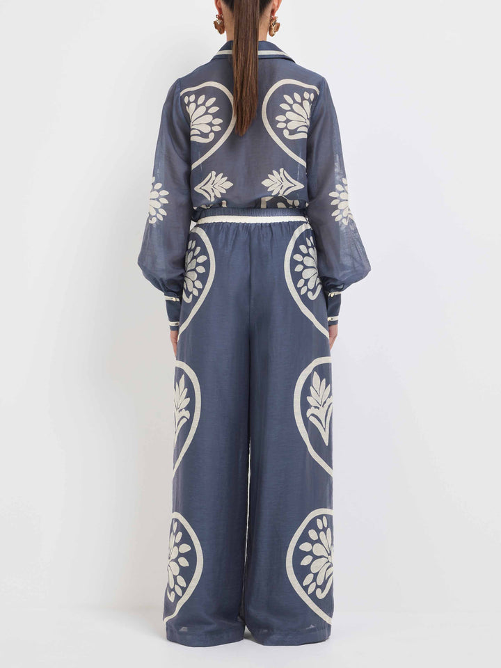 Elegant Sheer Floral Geometric Print Button-Up Shirt