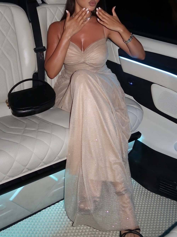 Elegant Bandeau Top Strapless Ruched Gown Maxi Dress