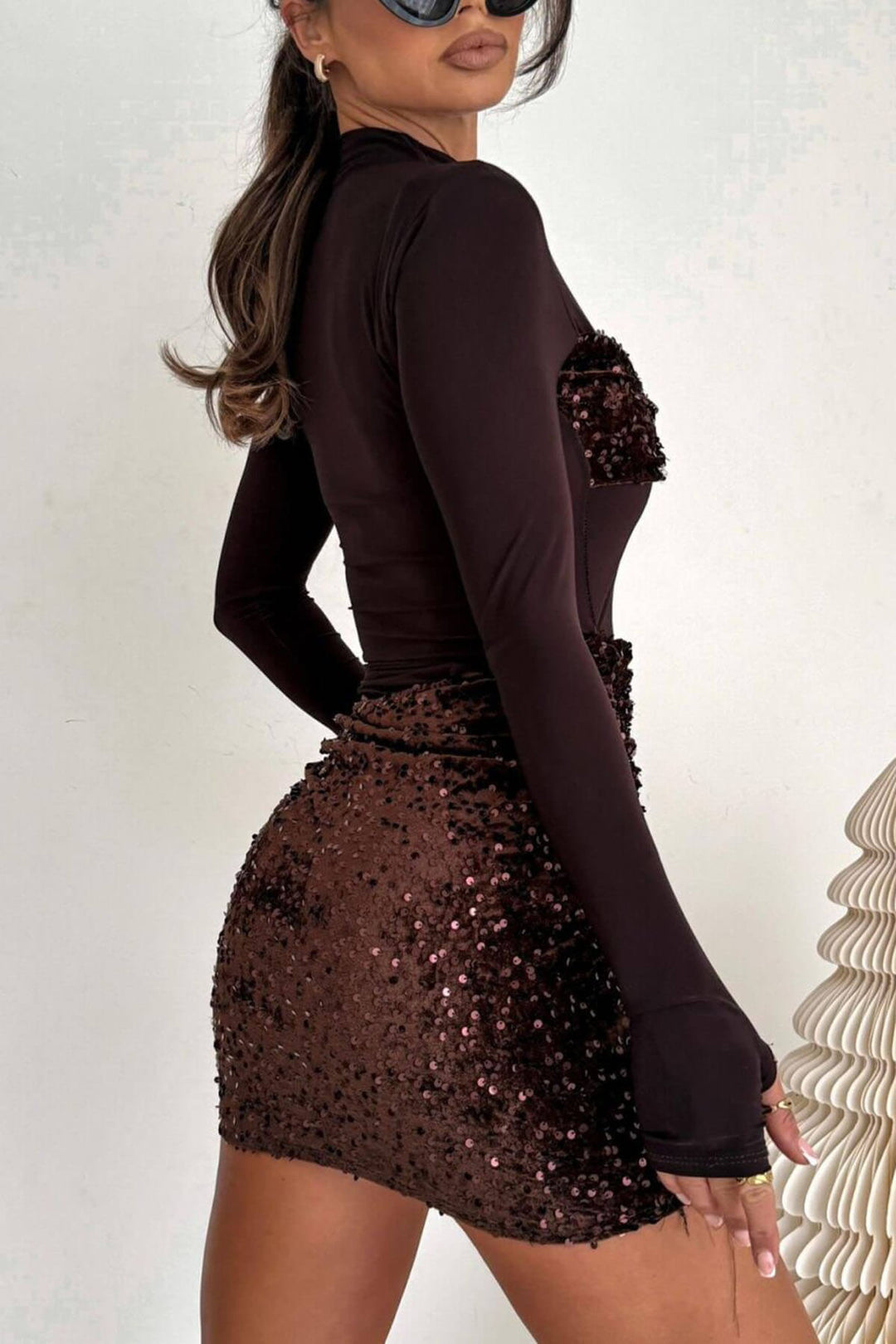 Delicate Sequin Panel Waist-Cut Mini Dress