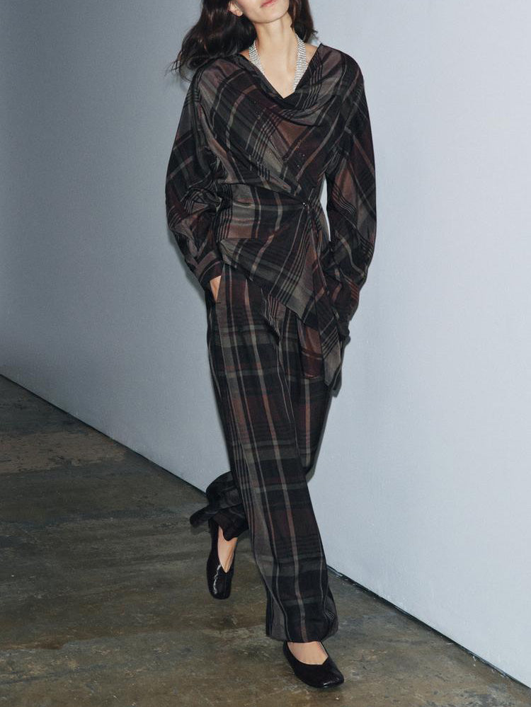Plaid Straight-Leg Tailored Pants