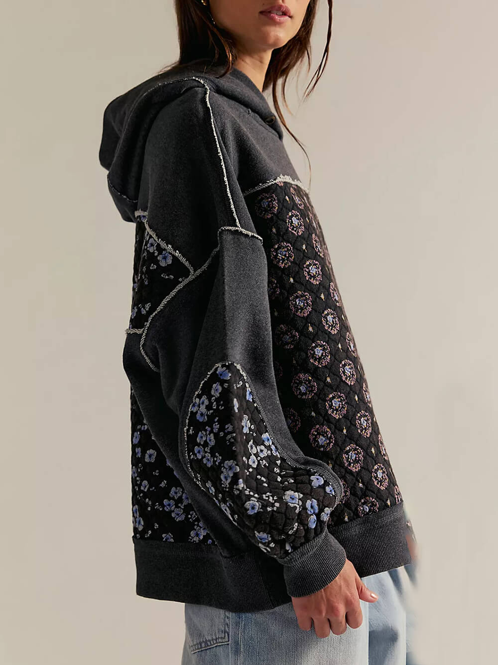 Casual Embroidered Patchwork Hoodie