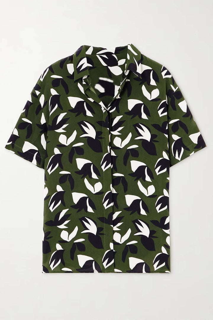 Unique Floral Print Satin Shirt