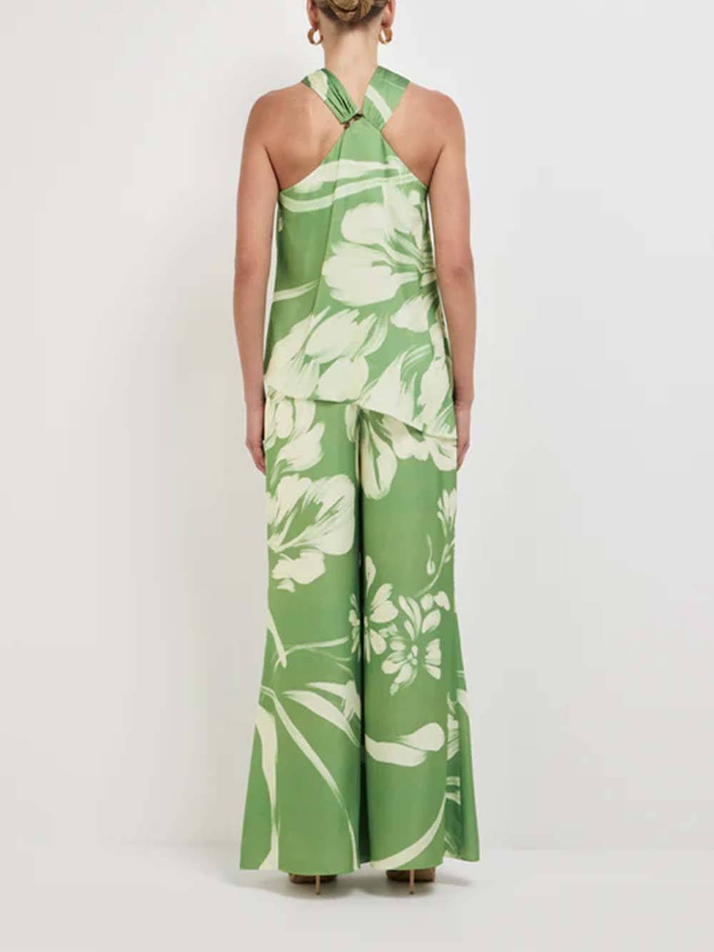 Modern Satin Abstract Floral Print Bell-Bottom Pants