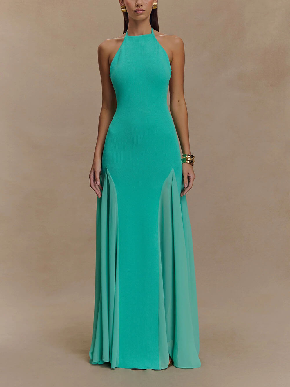 Spaghetti Strap Slit Mesh Dress