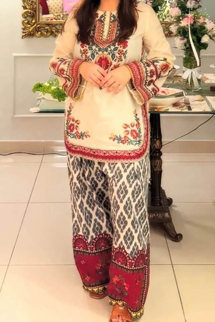 Retro Ethnic Print Elastic Waist Wide-Leg Pants