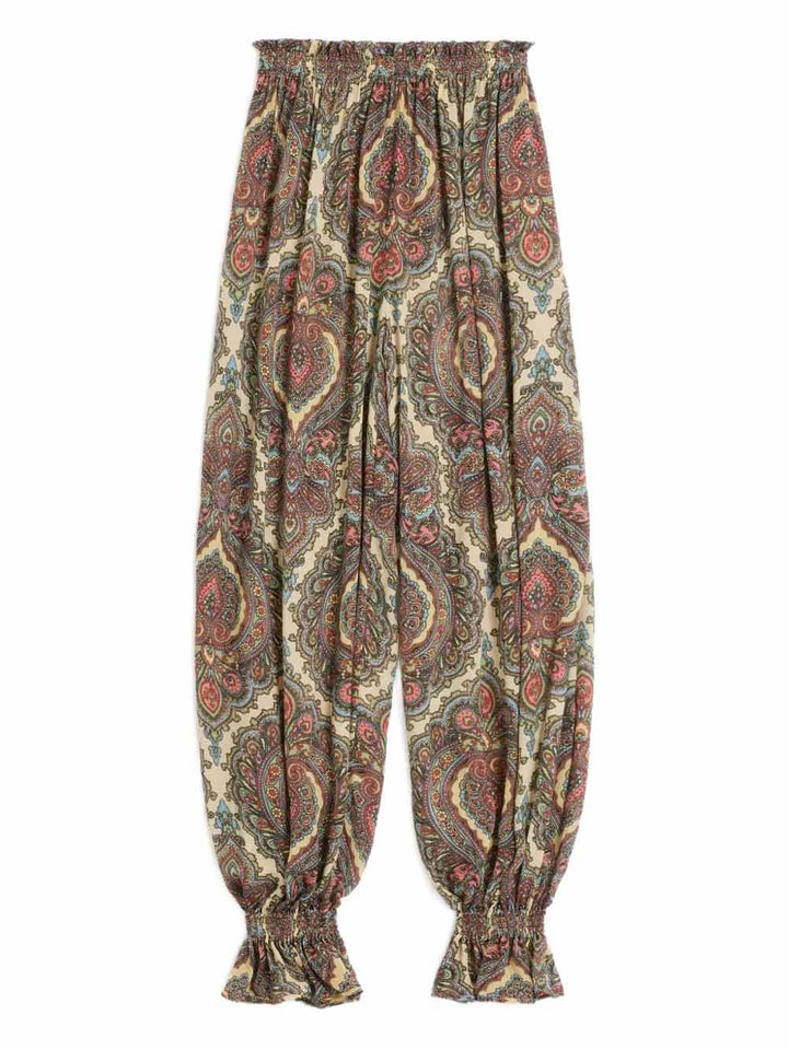Retro Paisley Print Ruffled Hem Pants