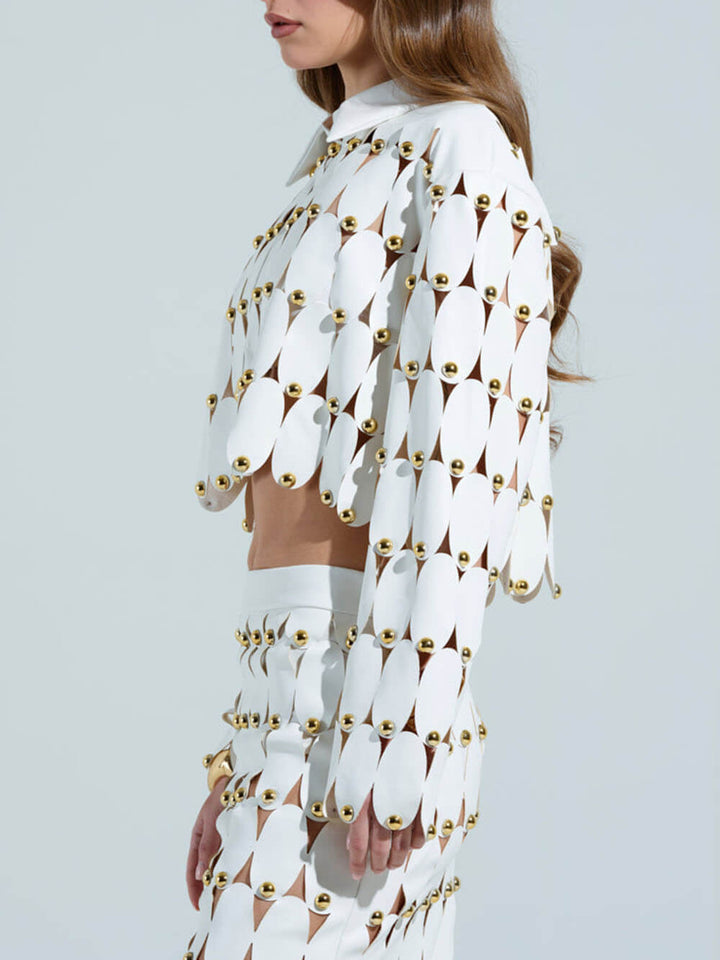 Exquisite Cut-Out Studded PU Maxi Skirt