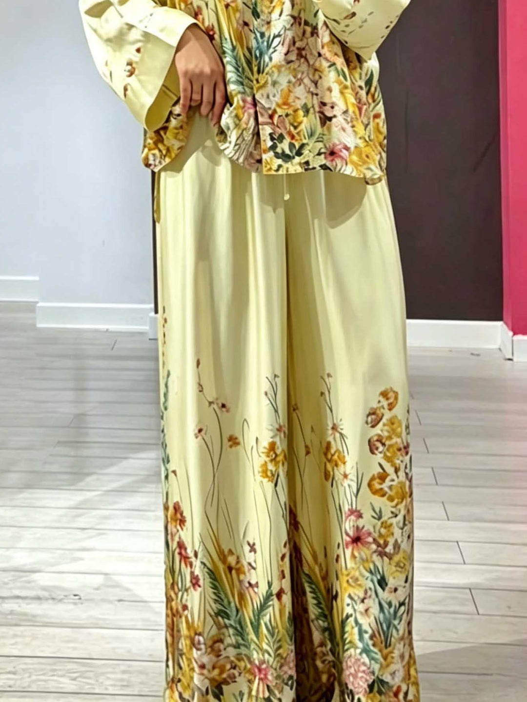 Elegant Floral Print Satin Button Shirt