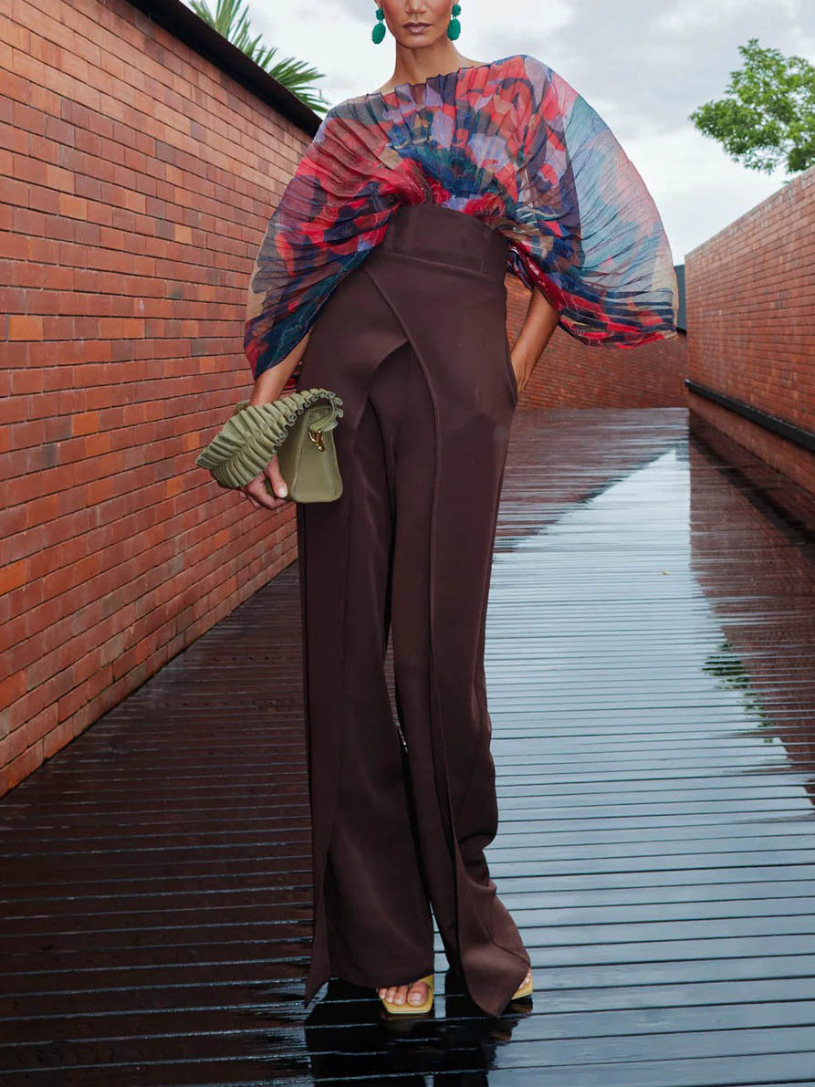 Exquisite Abstract Print Pleated Bodysuit