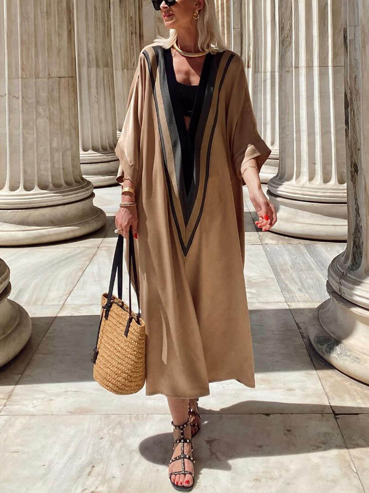 Enjoy The Holiday Style With A Unique V-Neck Triangle Print Loose Maxi Dress