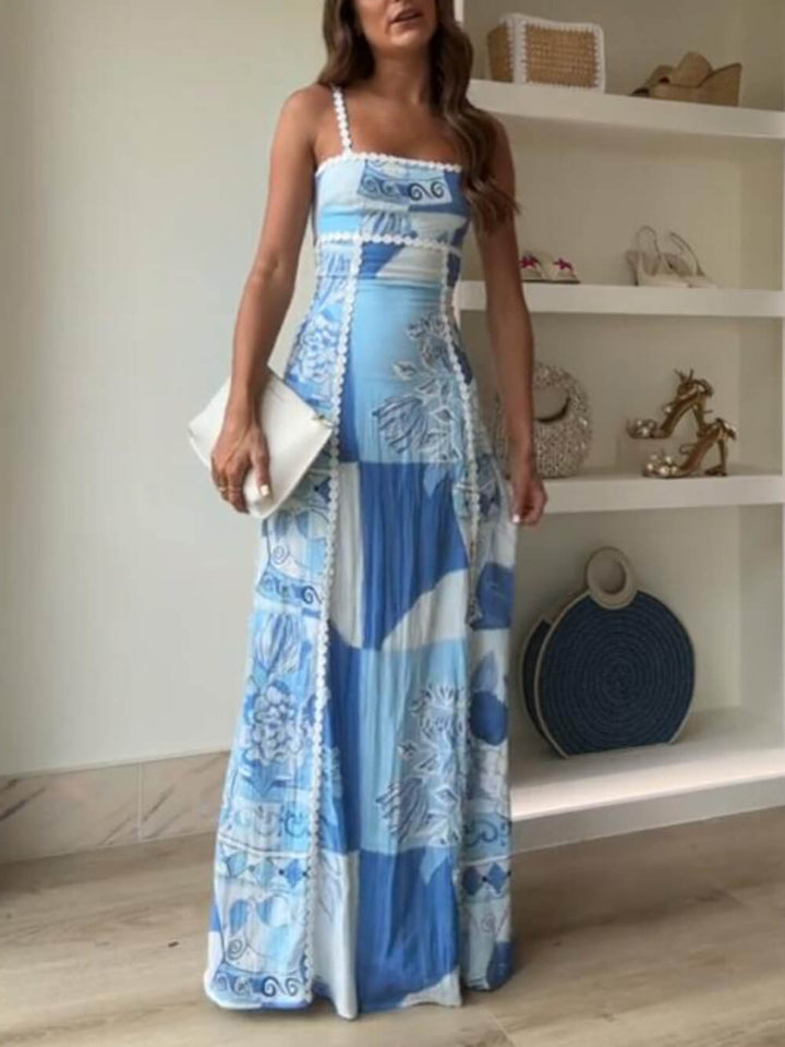 Abiti maxi svasati con scollo all'americana e stampa patchwork in pizzo unici