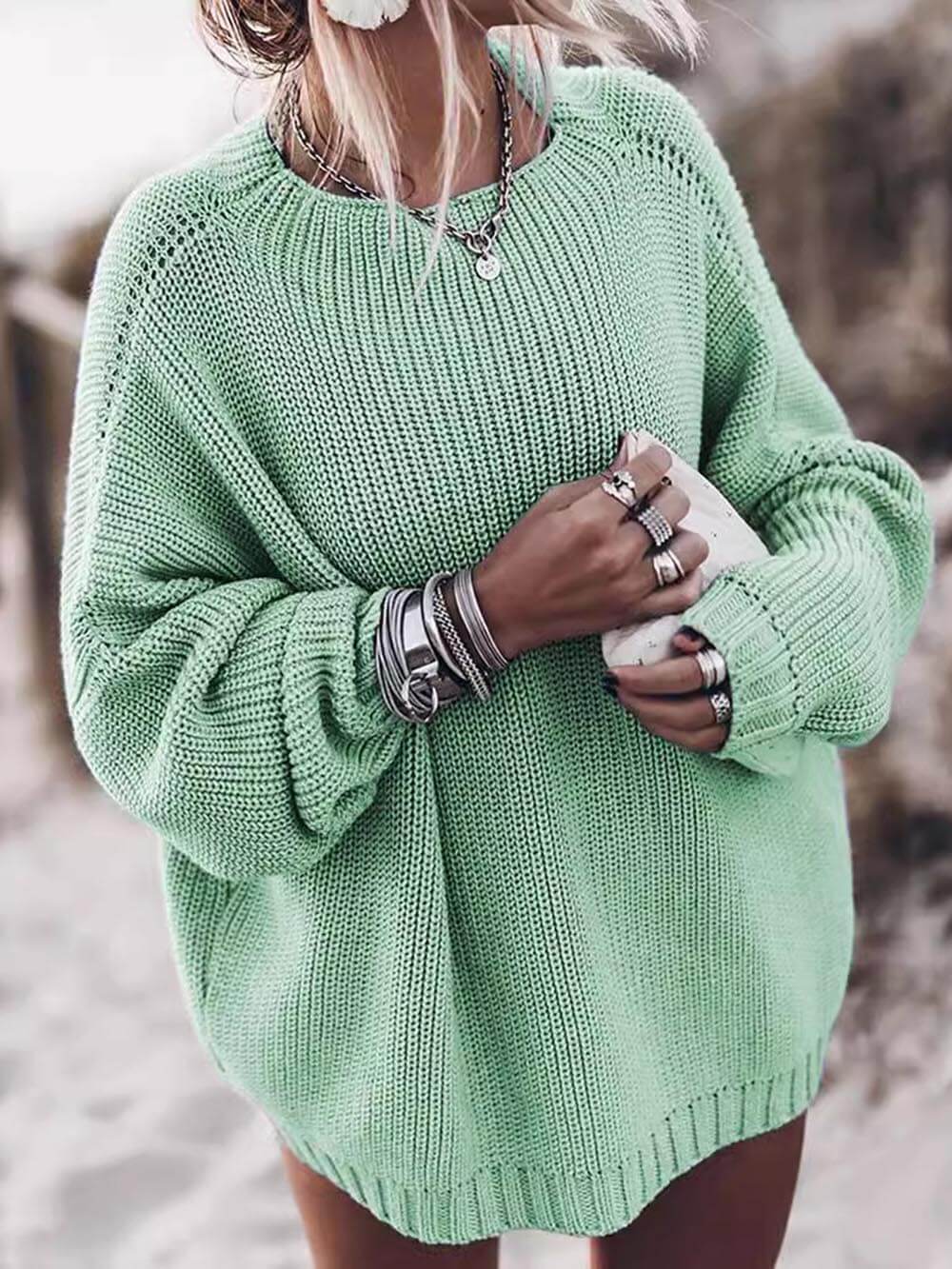 Classic Oversized Knit Batwing And Ruffled Mini Skirt