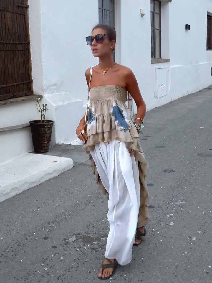Bohemian Layered Ruffle Strapless Top