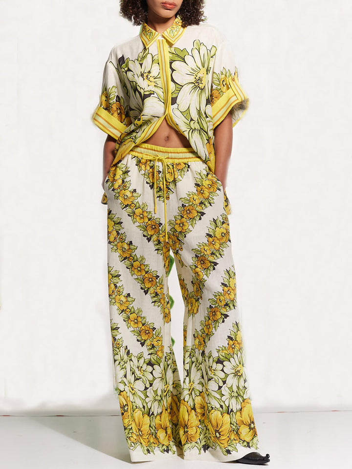 Classic Summer Oversized Cut Printede Pocket Wide Leg Bukser