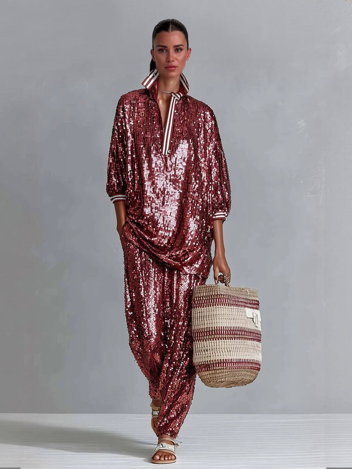 Charming Sequined Elastic Waist Pocket Skinny Pants