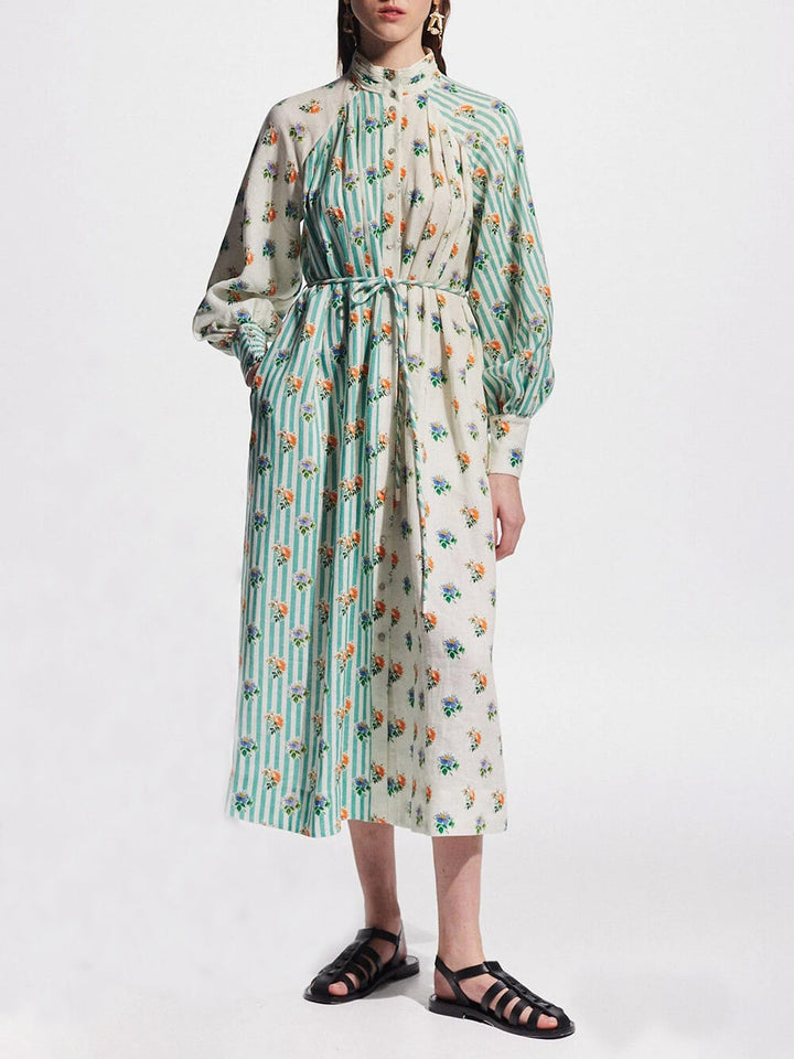 Elegant Puff Sleeve Printed Shirt Dress