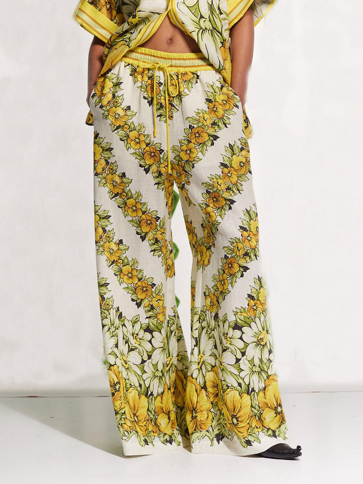 Classic Summer Oversized Cut Printede Pocket Wide Leg Bukser