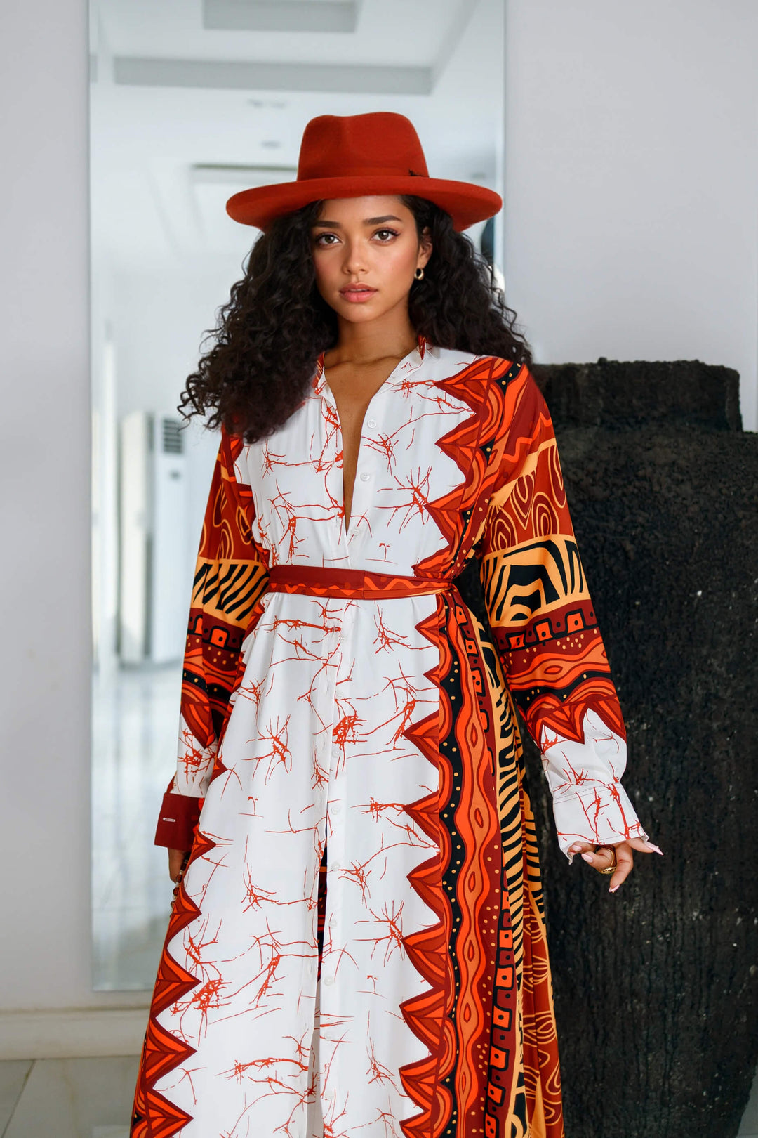 Unique Fashionable Ethnic Print High-Waist Wide-Leg Pants