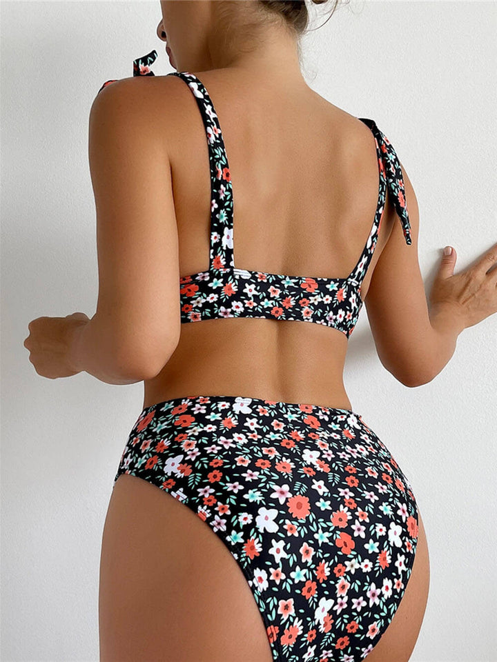 Sexy bedrucktes Bikini-Set mit Blumenmuster und Knöpfen