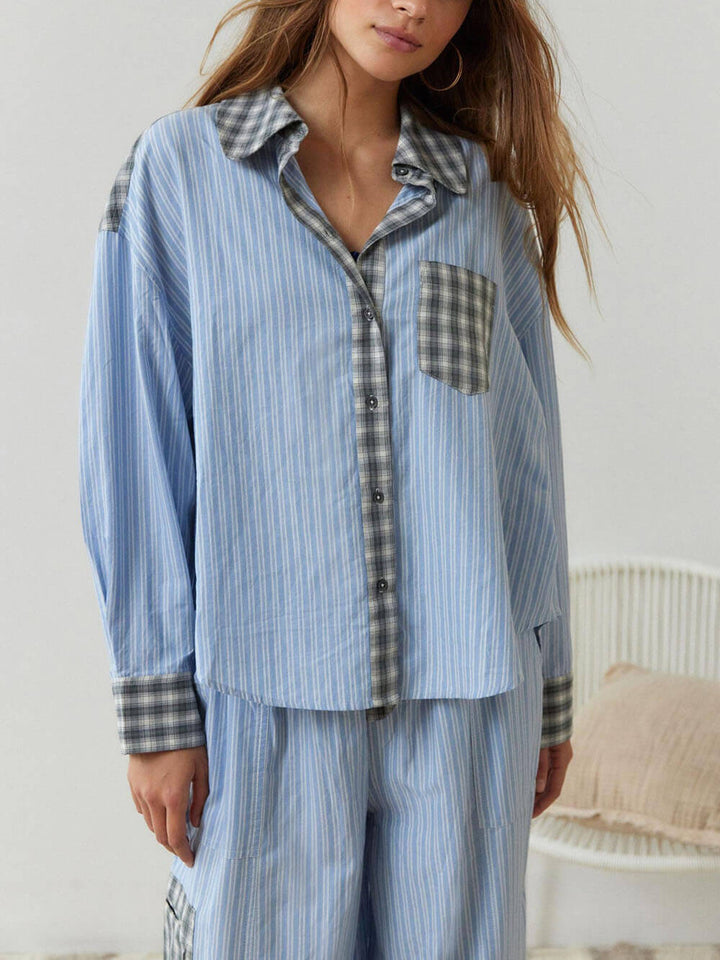 Conjunto de pijama con empalme suelto azul cielo