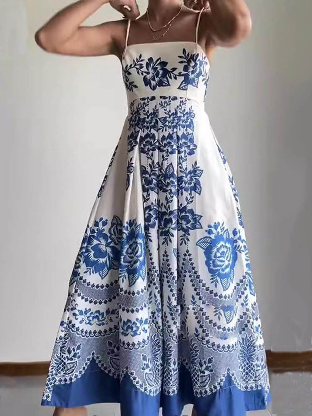 Robe midi ample smockée au dos à imprimé ethnique floral