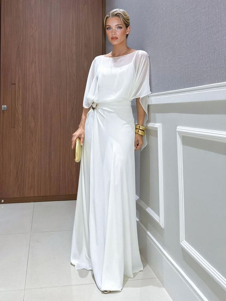 Elegant Blue Chiffon Cape Top & Wide-Leg Pants Two-Piece Set