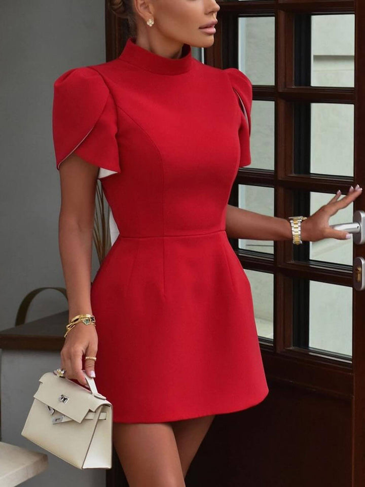 Elegant Sweet Moment Slit Short Sleeve Backless Bow Mini Dress