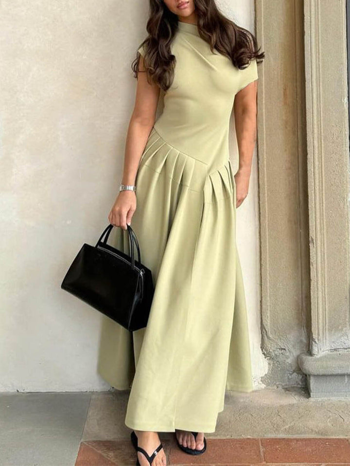 Elegant Fashionable Slope Neck Slim Fit Large Hem Maxi Dress