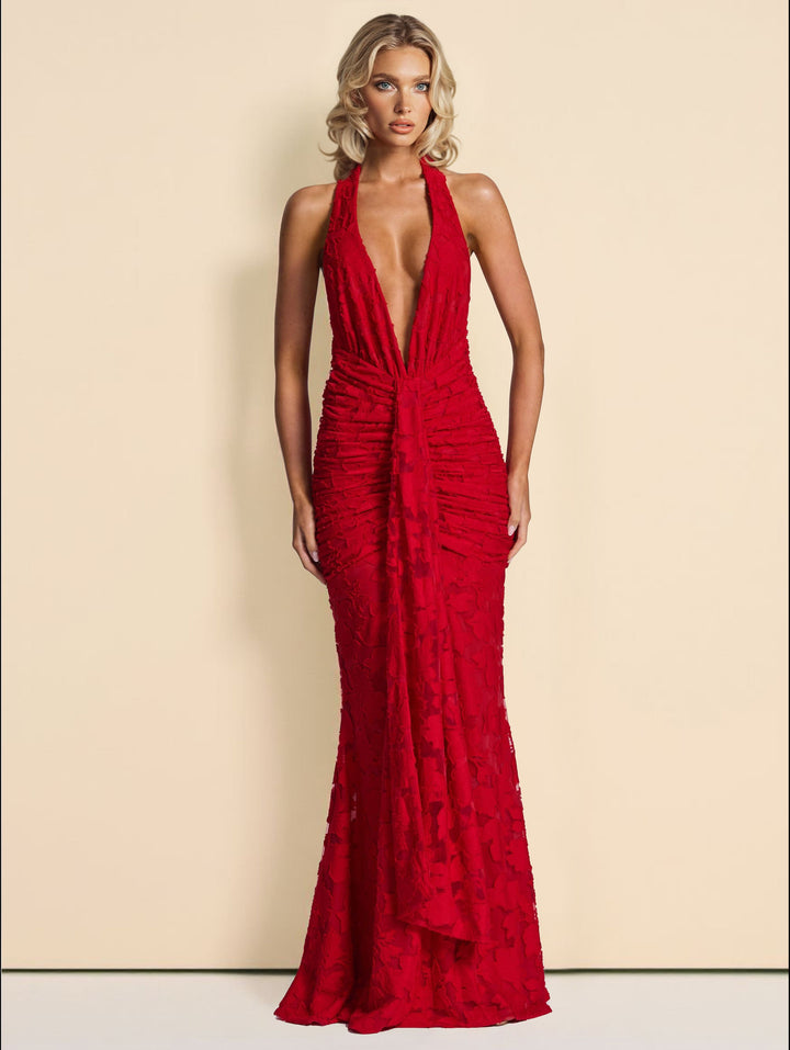 Elegant Floral Lace Deep V-neck Maxi Dress