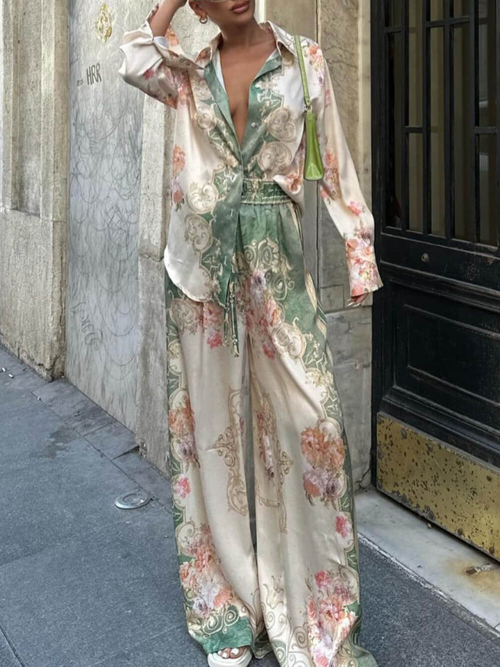 Μοναδικό Floral Loose εμπριμέ παντελόνι με φαρδύ πόδι