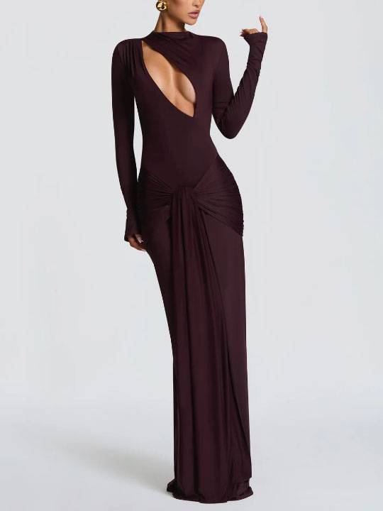 Hollow Design Pleated Maxi Dress