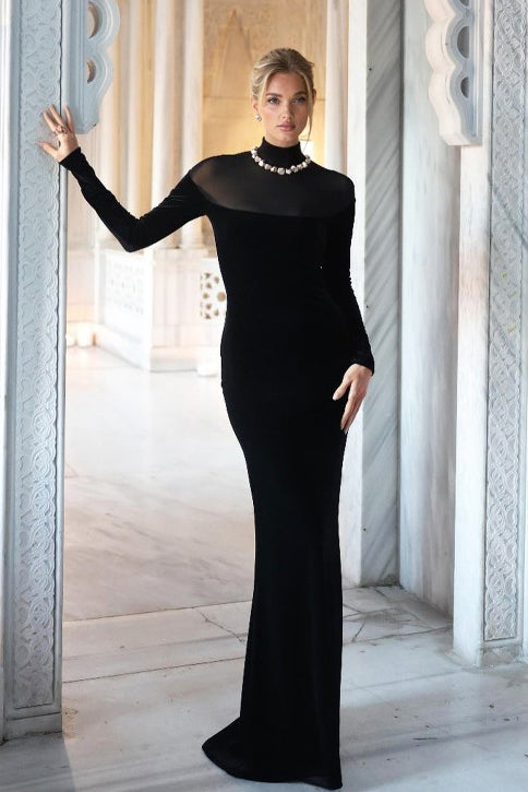 Velvet Splicing Perspective Tulle Maxi Dress