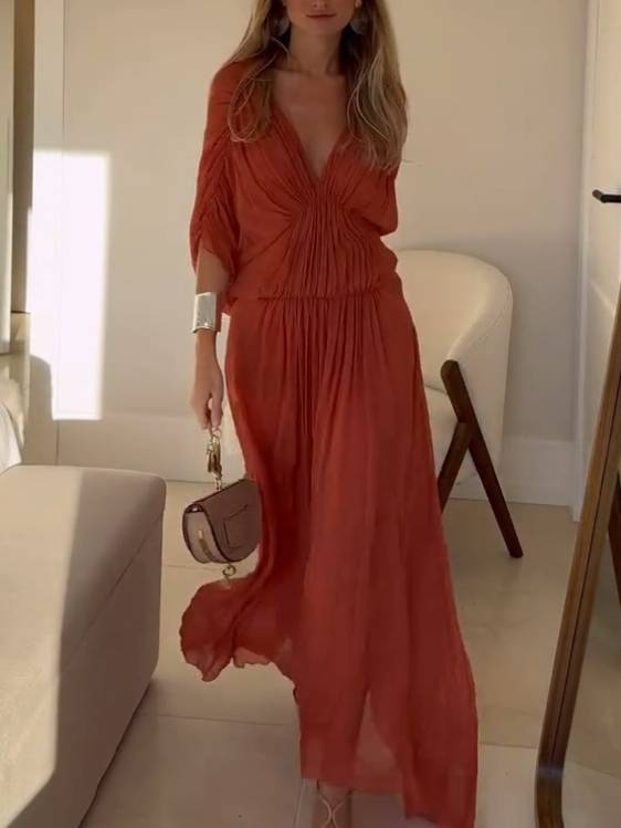 Dolman Sleeve Pleated Dress
