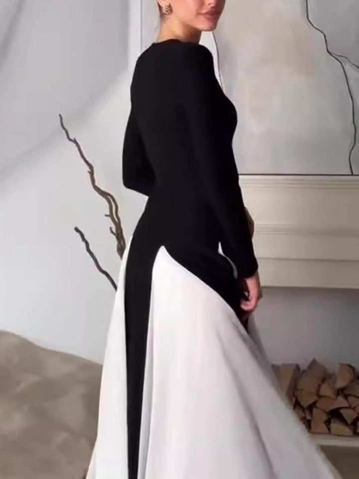 Glam, elegantă, cu panouri, rochie maxi cu mânecă lungă, linie A