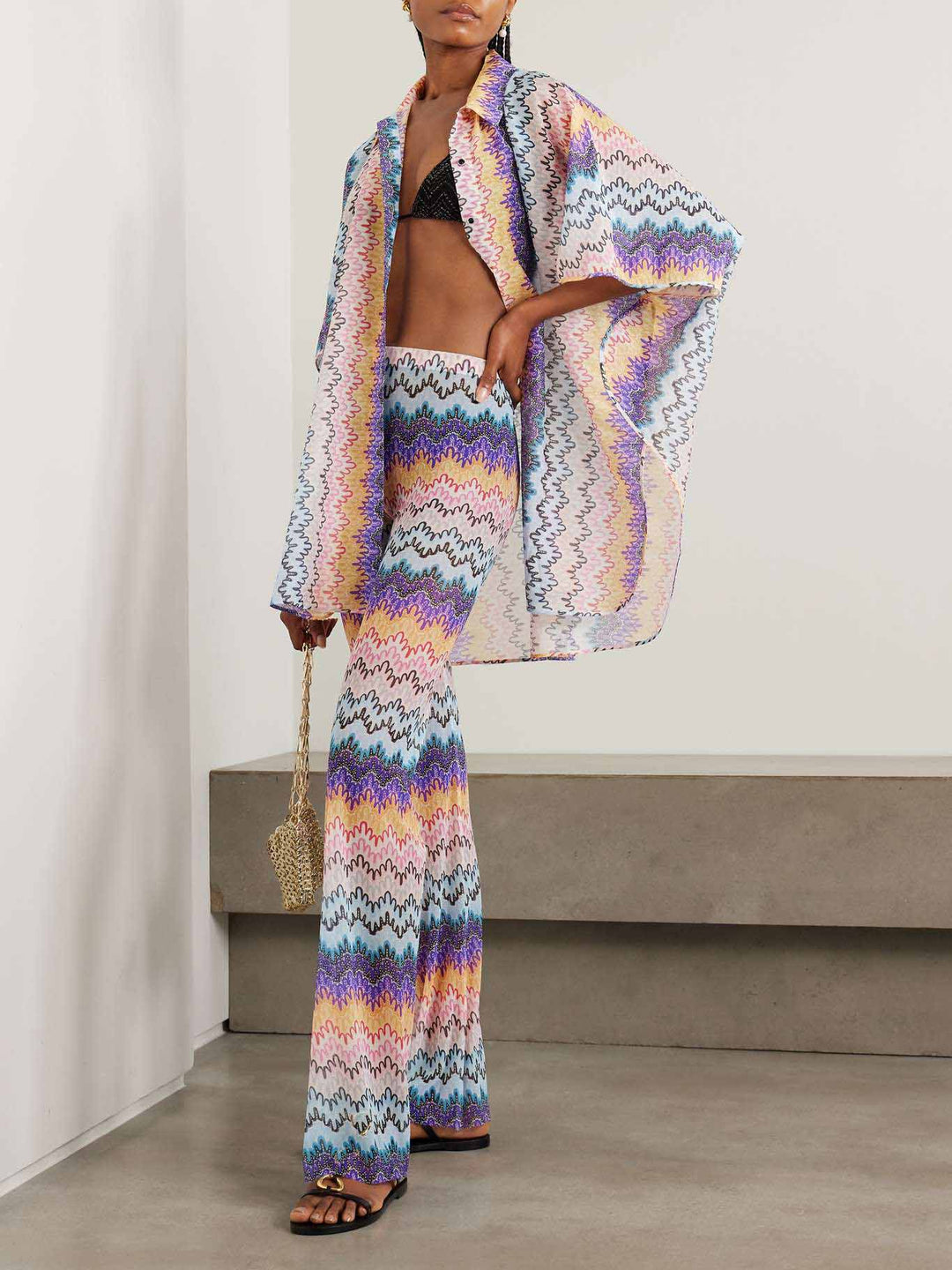 Exquisite Colorful Wave Stripe Print Shirt