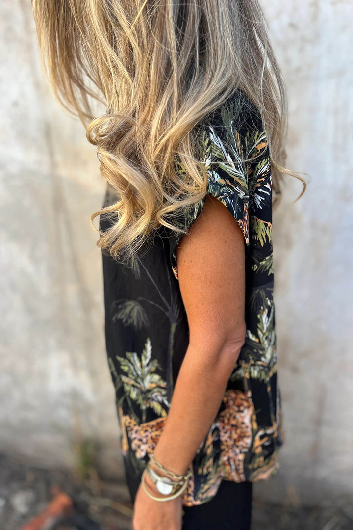 Unique Jungle Print Elastic Waist Pocket Wide-Leg Pants