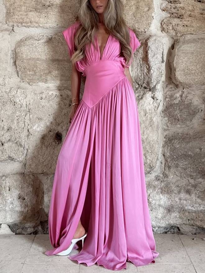 Sexy Deep V Neck Side Slit Maxi Dress