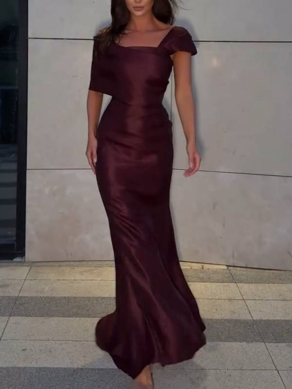 Oblique Collar Asymmetrical Design Maxi Dress