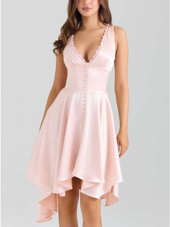 Deep V Irregular Hem Midi Dress
