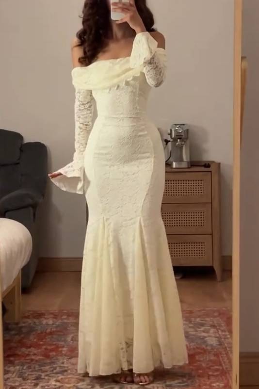 Lace Lapel Fishtail Maxi Dress