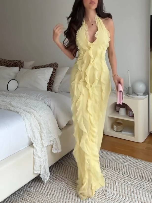 V-neck Ruffle Maxi Dress