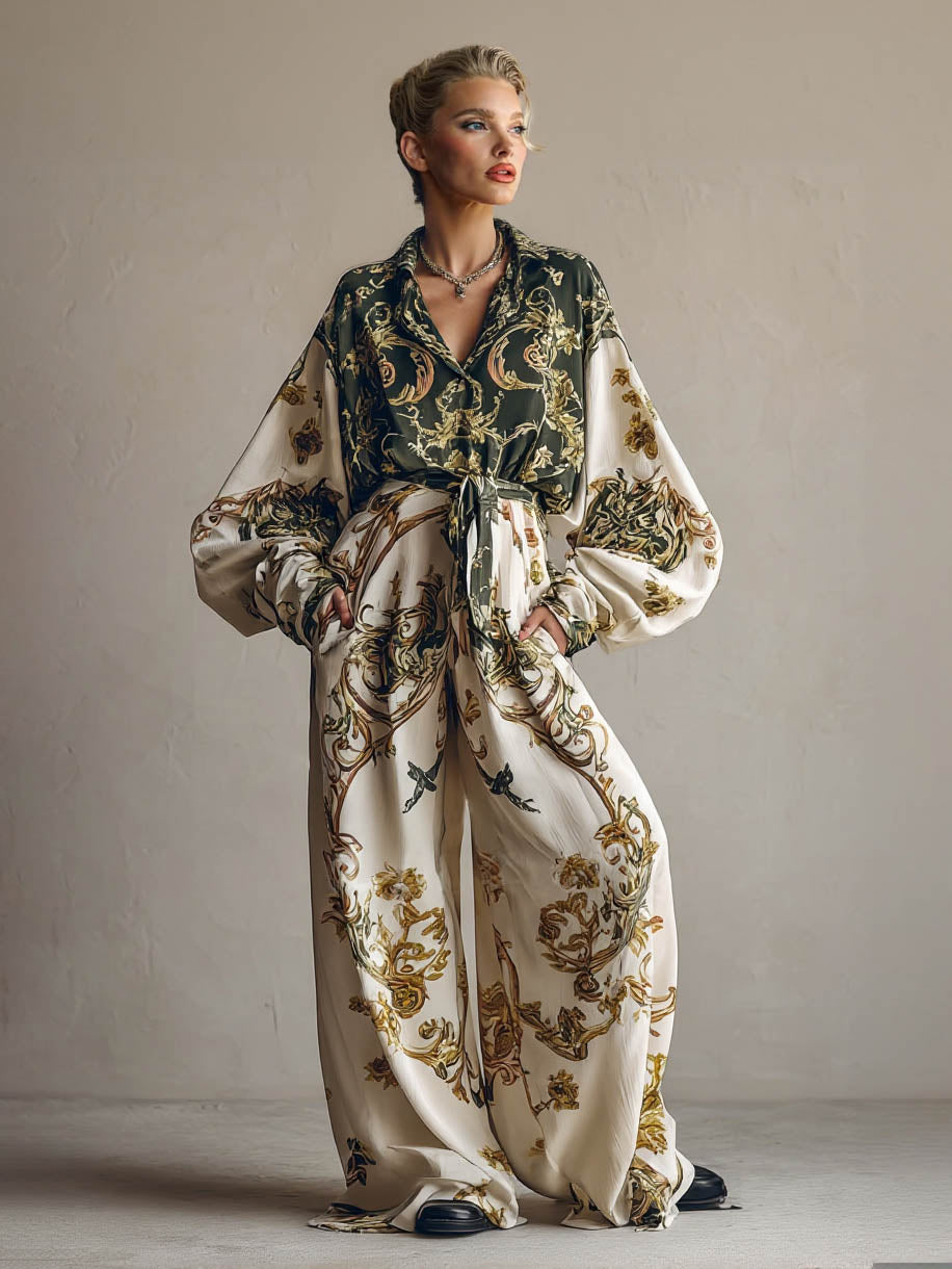 Retro Baroque Floral Print Shirt